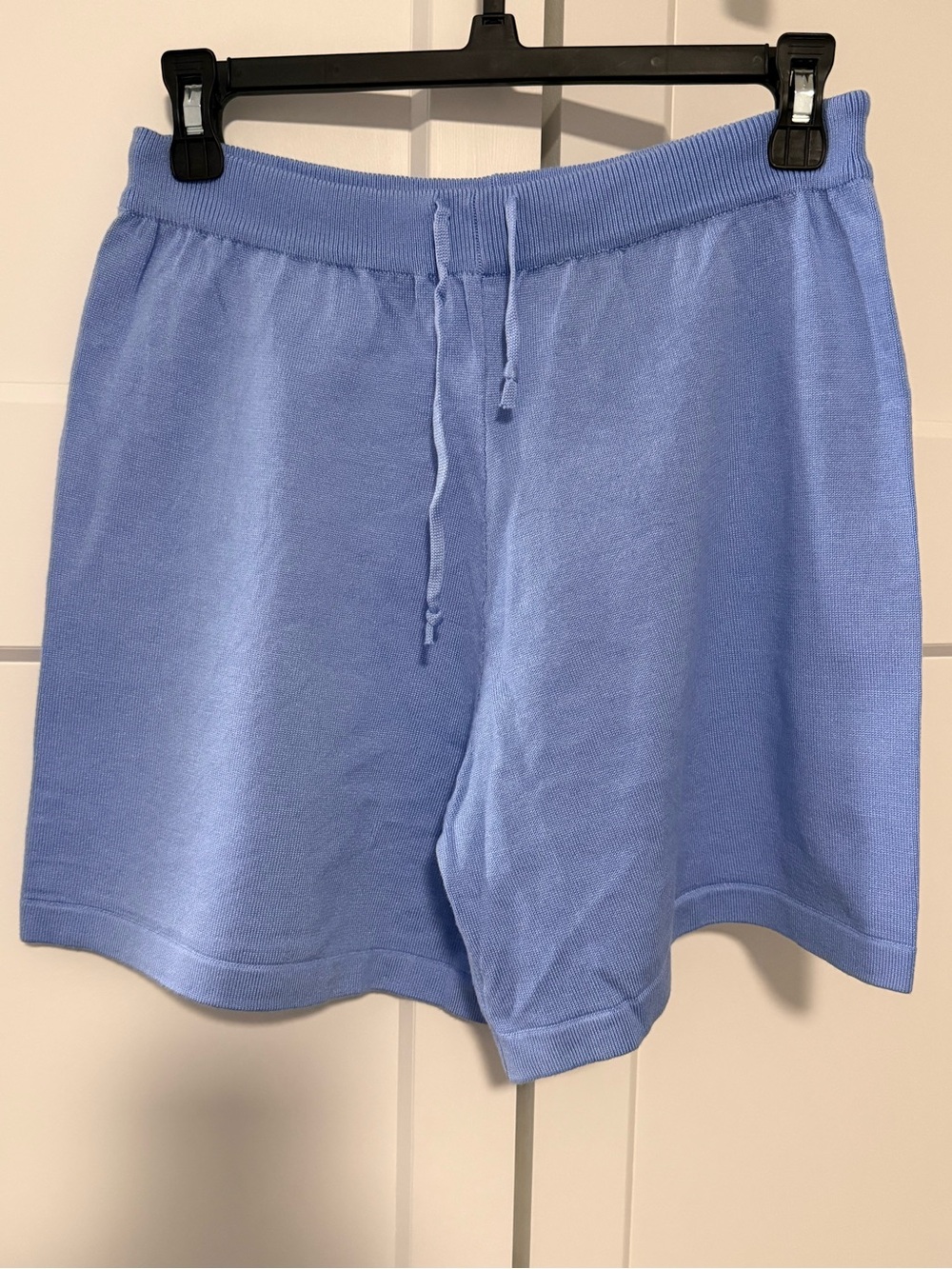High-Waist Knit Drawstring Shorts - Periwinkle Blue